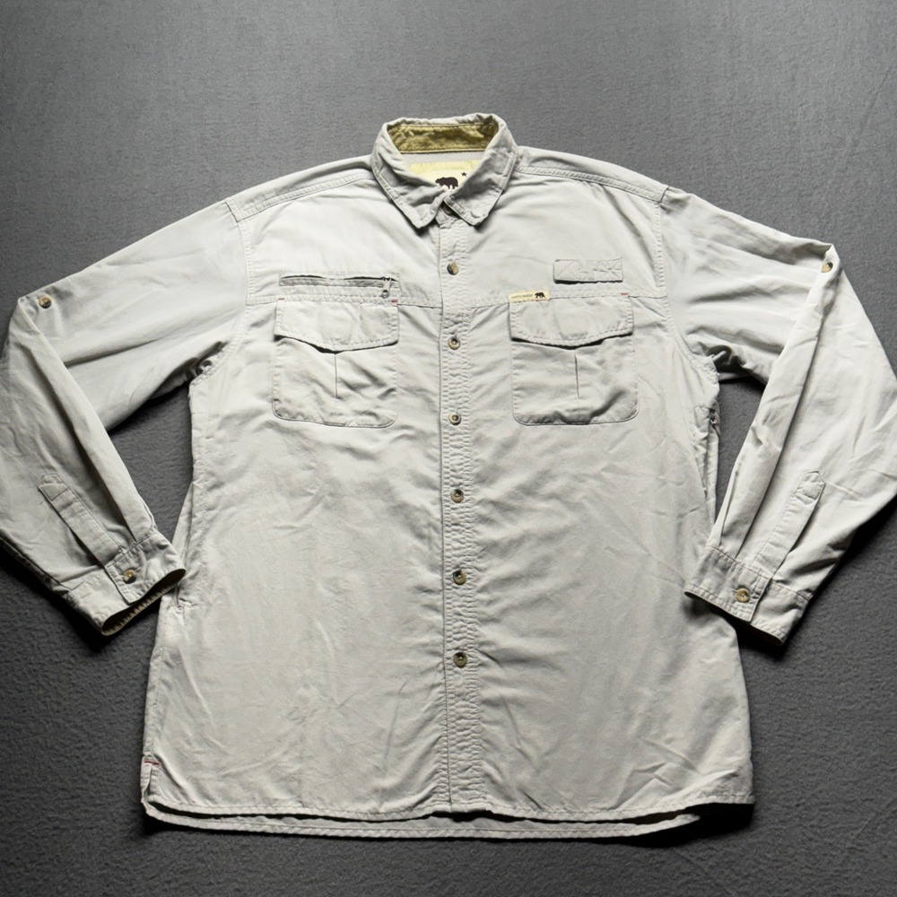 Dakota Grizzly Mens Fishing Shirt M Tan Long Sleeve Vented Nylon Hiking Utility